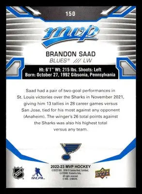 2022-23 Upper Deck MVP #150 Brandon Saad Blue Script - Hockey Card Single