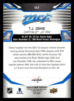 2022-23 Upper Deck MVP #151 T.J. Oshie Blue Script - Hockey Card Single