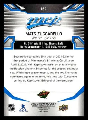 2022-23 Upper Deck MVP #162 Mats Zuccarello Blue Script - Hockey Card Single