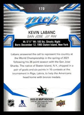 2022-23 Upper Deck MVP #170 Kevin Labanc Blue Script - Hockey Card Single