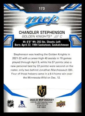 2022-23 Upper Deck MVP #173 Chandler Stephenson Blue Script - Hockey Card Single