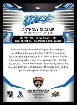 2022-23 Upper Deck MVP #187 Anthony Duclair Blue Script - Hockey Card Single