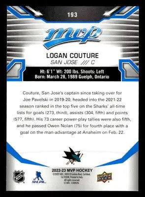 2022-23 Upper Deck MVP #193 Logan Couture Blue Script - Hockey Card Single