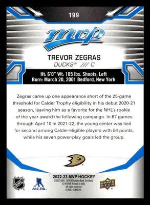 2022-23 Upper Deck MVP #199 Trevor Zegras Blue Script - Hockey Card Single