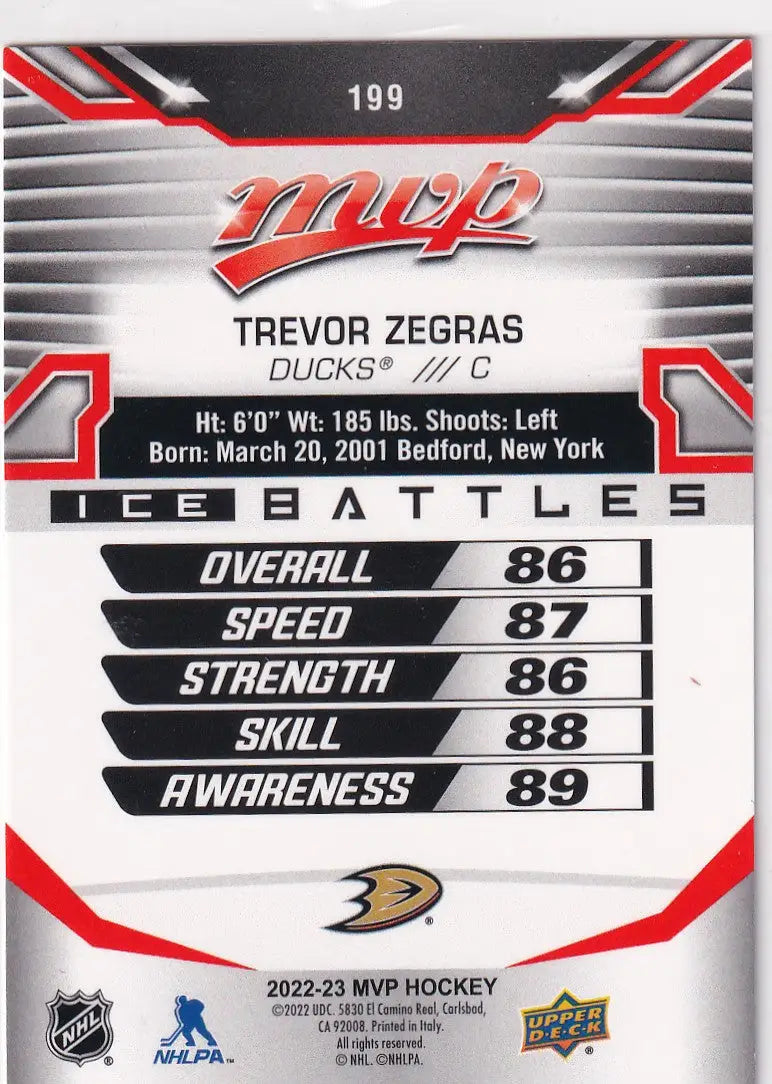 2022-23 UPPER DECK MVP #199 TREVOR ZEGRAS- DUCKS - Hockey Card Single