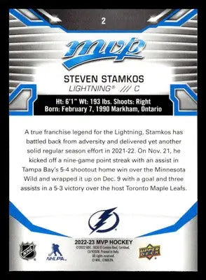 2022-23 Upper Deck MVP #2 Steven Stamkos Blue Script - Hockey Card Single