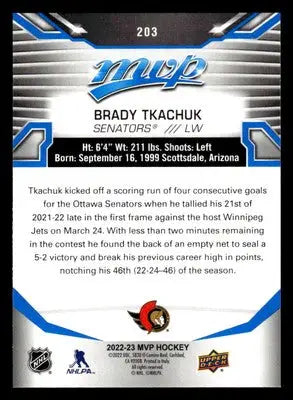 2022-23 Upper Deck MVP #203 Brady Tkachuk - Hockey Card Single