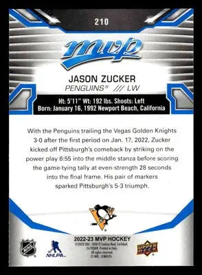 2022-23 Upper Deck MVP #210 Jason Zucker Blue Script - Hockey Card Single