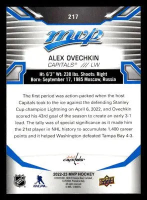 2022-23 Upper Deck MVP #217 Alex Ovechkin Blue Script - Hockey Card Single