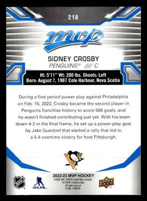2022-23 Upper Deck MVP #218 Sidney Crosby Blue Script