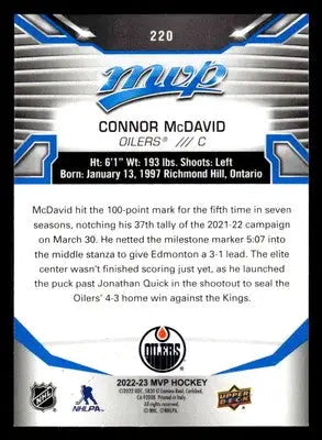 2022-23 Upper Deck MVP #220 Connor McDavid Blue Script - Hockey Card Single