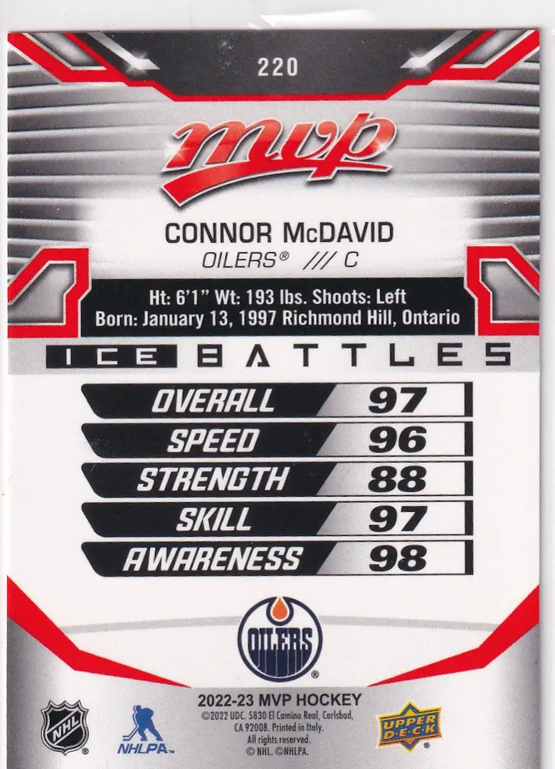 2022-23 UPPER DECK MVP #220 CONNOR MCDAVID- OILERS - Hockey Card Single