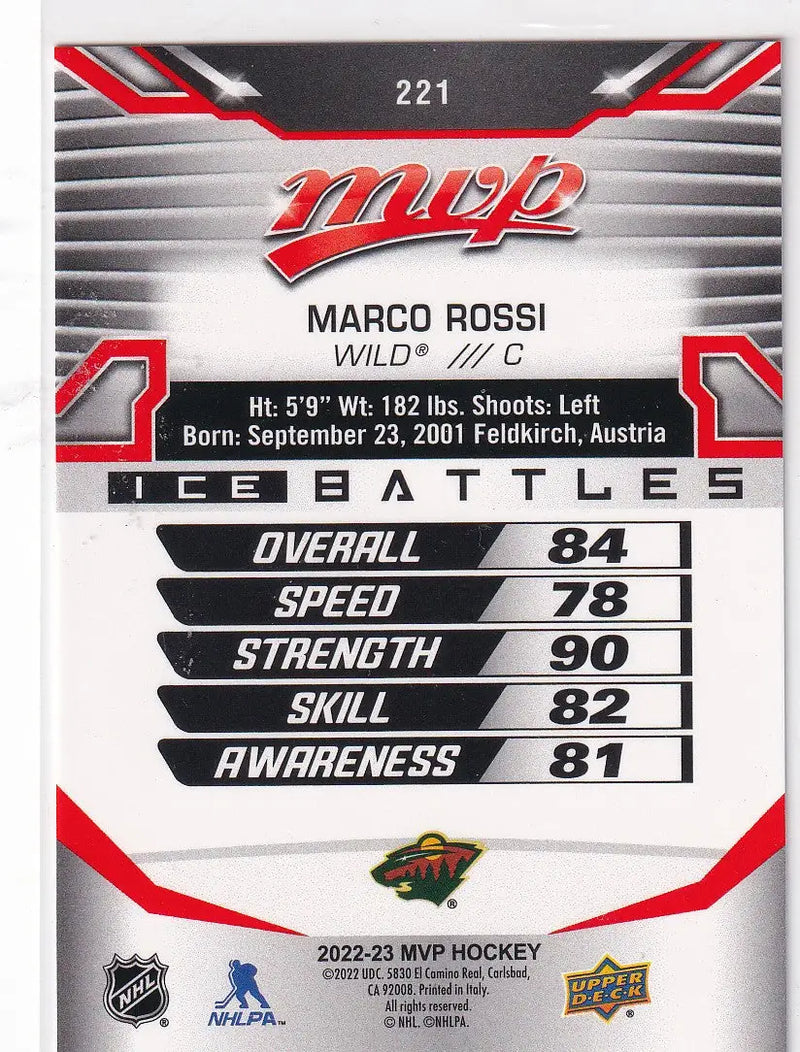 2022-23 UPPER DECK MVP #221 MARCO ROSSI- WILD - Hockey Card Single