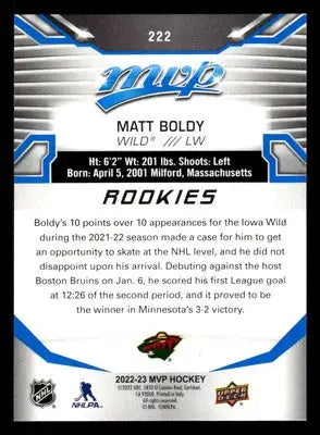 2022-23 Upper Deck MVP #222 Matt Boldy Blue Script - Hockey Card Single