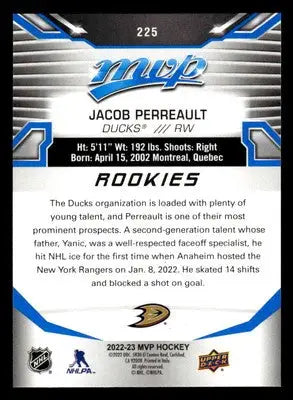 2022-23 Upper Deck MVP #225 Jacob Perreault Blue Script - Hockey Card Single