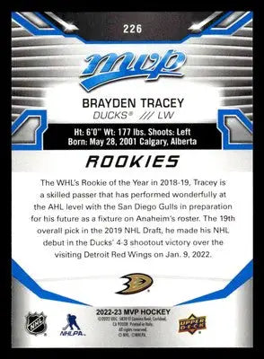 2022-23 Upper Deck MVP #226 Brayden Tracey Blue Script - Hockey Card Single
