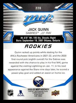 2022-23 Upper Deck MVP #228 Jack Quinn Blue Script - Hockey Card Single