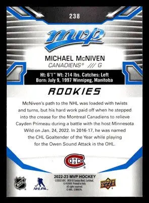 2022-23 Upper Deck MVP #238 Michael McNiven Blue Script - Hockey Card Single
