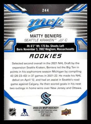 2022-23 Upper Deck MVP #244 Matty Beniers Blue Script - Hockey Card Single