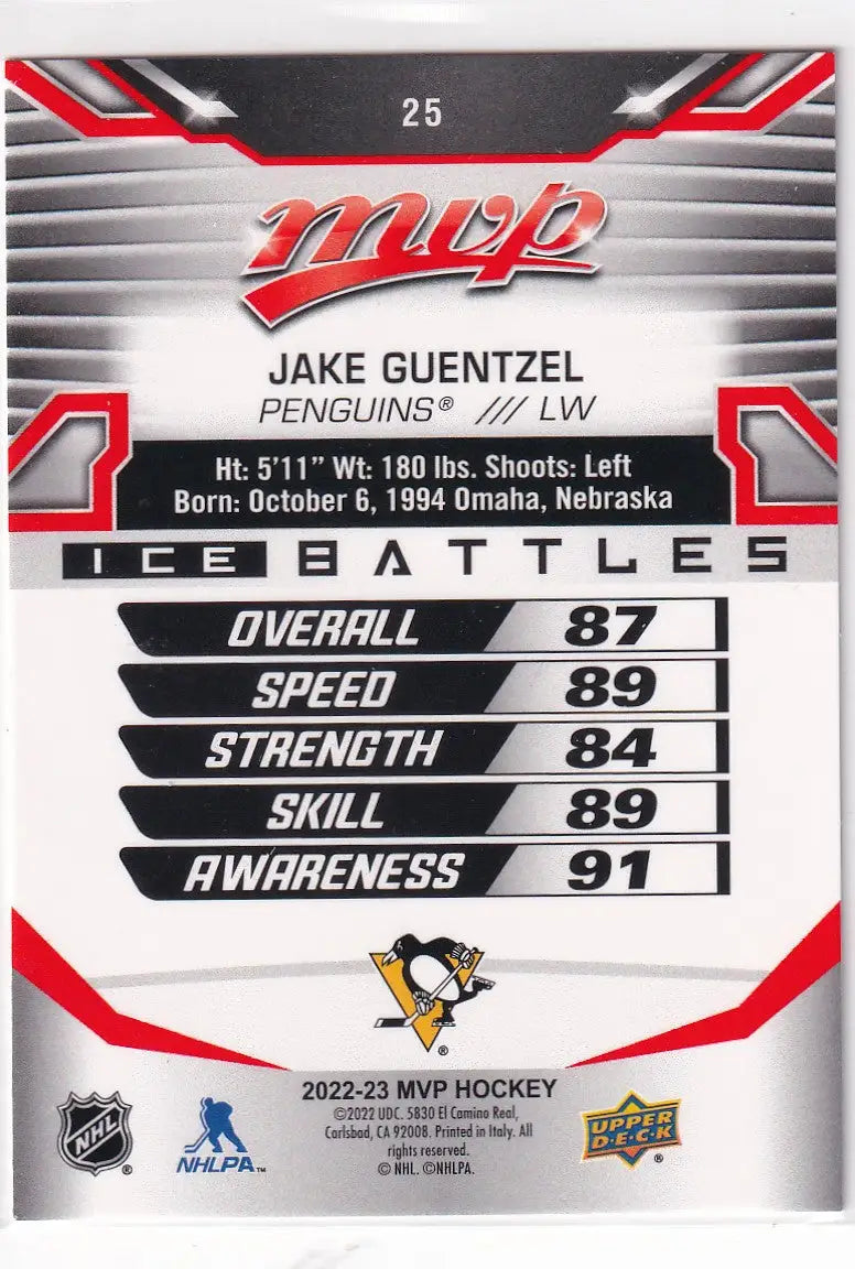 2022-23 UPPER DECK MVP #25 JAKE GUENTZEL- PENGUINS - Hockey Card Single