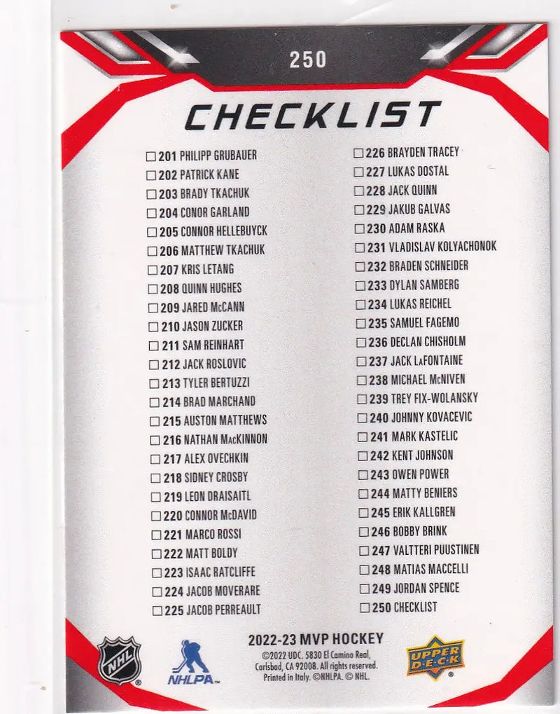 2022-23 UPPER DECK MVP #250 CHECKLIST 201-250- WILD - Other