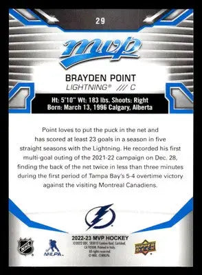 2022-23 Upper Deck MVP #29 Brayden Point Blue Script - Hockey Card Single