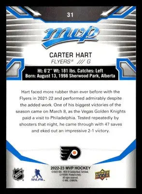 2022-23 Upper Deck MVP #31 Carter Hart Blue Script - Hockey Card Single