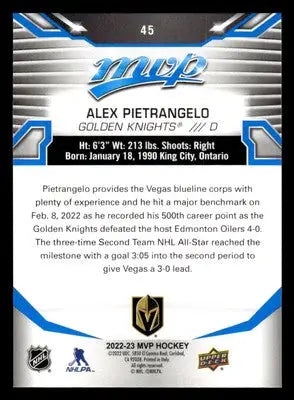 2022-23 Upper Deck MVP #45 Alex Pietrangelo Blue Script - Hockey Card Single