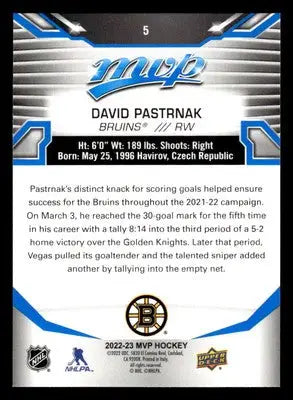 2022-23 Upper Deck MVP #5 David Pastrnak Blue Script - Hockey Card Single