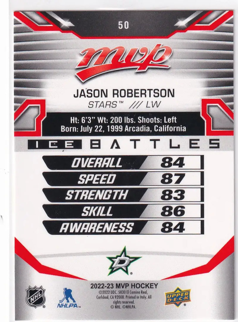 2022-23 UPPER DECK MVP #50 JASON ROBERTSON- STARS - Hockey Card Single