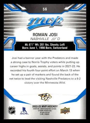 2022-23 Upper Deck MVP #56 Roman Josi Blue Script - Hockey Card Single