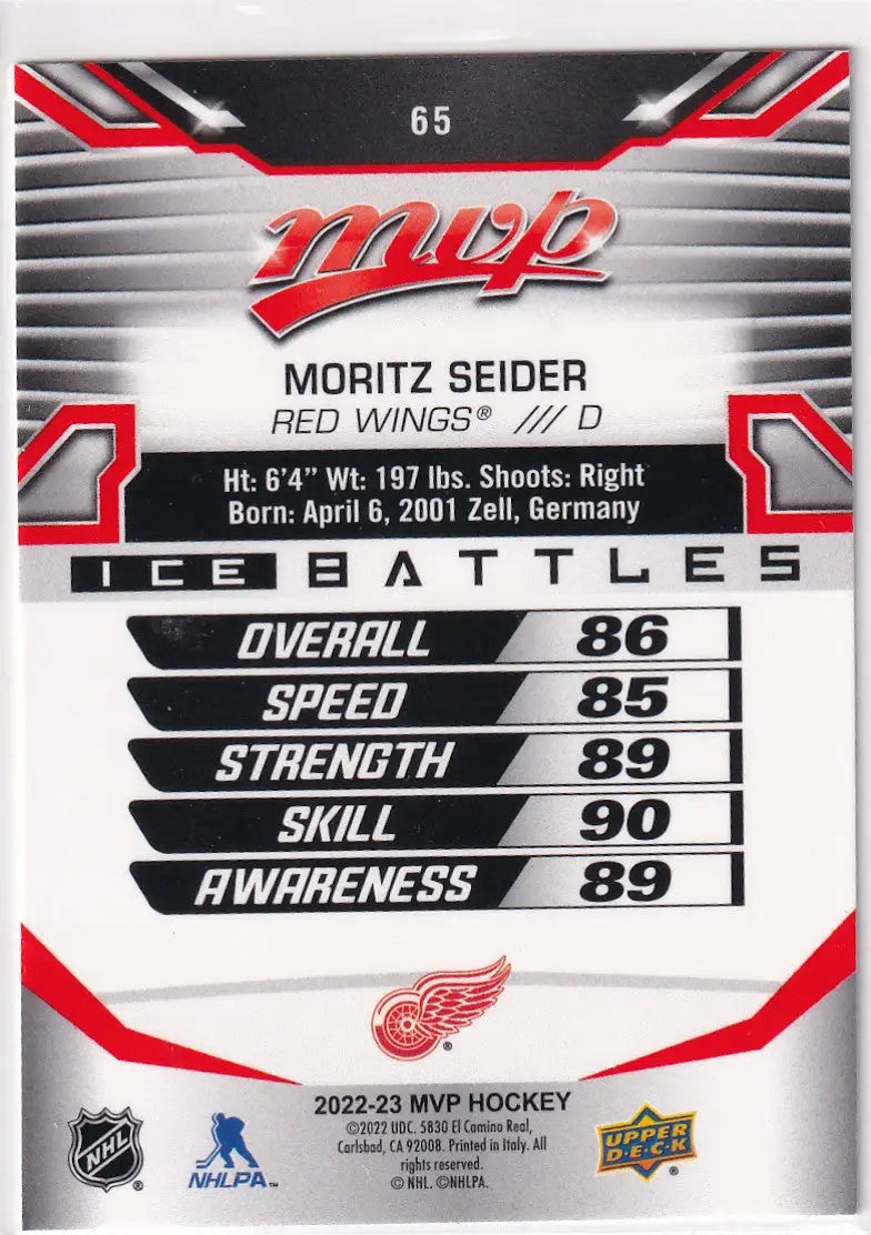 2022-23 UPPER DECK MVP #65 MORTIZ SEIDER- RED WINGS - Hockey Card Single