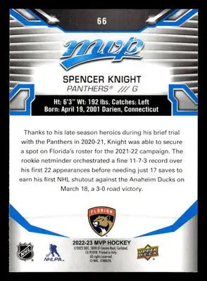 2022-23 Upper Deck MVP #66 Spencer Knight Blue Script - Hockey Card Single