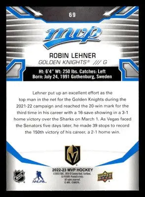 2022-23 Upper Deck MVP #69 Robin Lehner Blue Script - Hockey Card Single