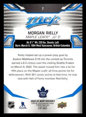2022-23 Upper Deck MVP #7 Morgan Rielly Blue Script - Hockey Card Single
