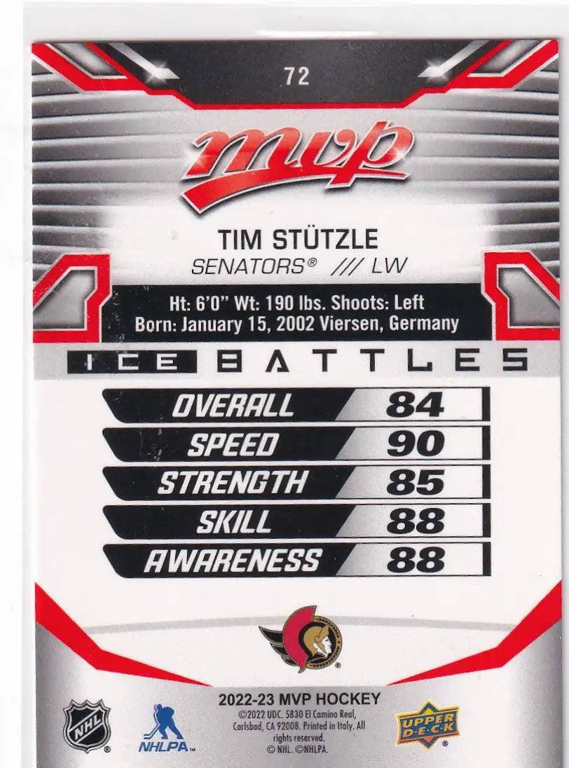 2022-23 UPPER DECK MVP #72 TIM STUTZLE- SENTAORS - Hockey Card Single