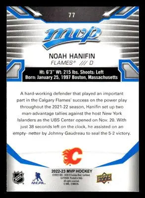 2022-23 Upper Deck MVP #77 Noah Hanifin Blue Script - Hockey Card Single