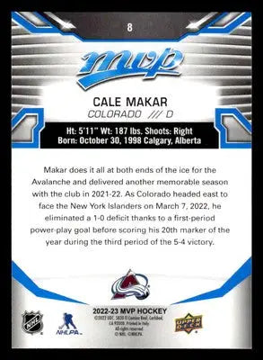 2022-23 Upper Deck MVP #8 Cale Makar Blue Script - Hockey Card Single
