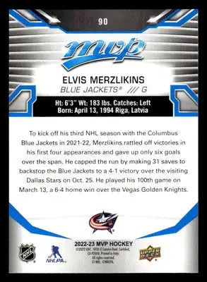 2022-23 Upper Deck MVP #90 Elvis Merzlikins Blue Script - Hockey Card Single