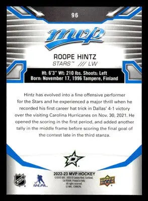 2022-23 Upper Deck MVP #96 Roope Hintz Blue Script - Hockey Card Single