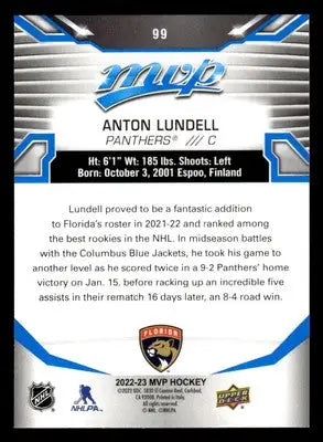 2022-23 Upper Deck MVP #99 Anton Lundell Blue Script - Hockey Card Single