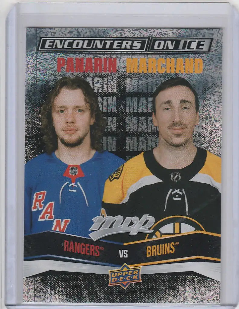 Hockey trading card featuring Artemi Panarin and Brad Marchand from Upper Deck MVP Encounters
