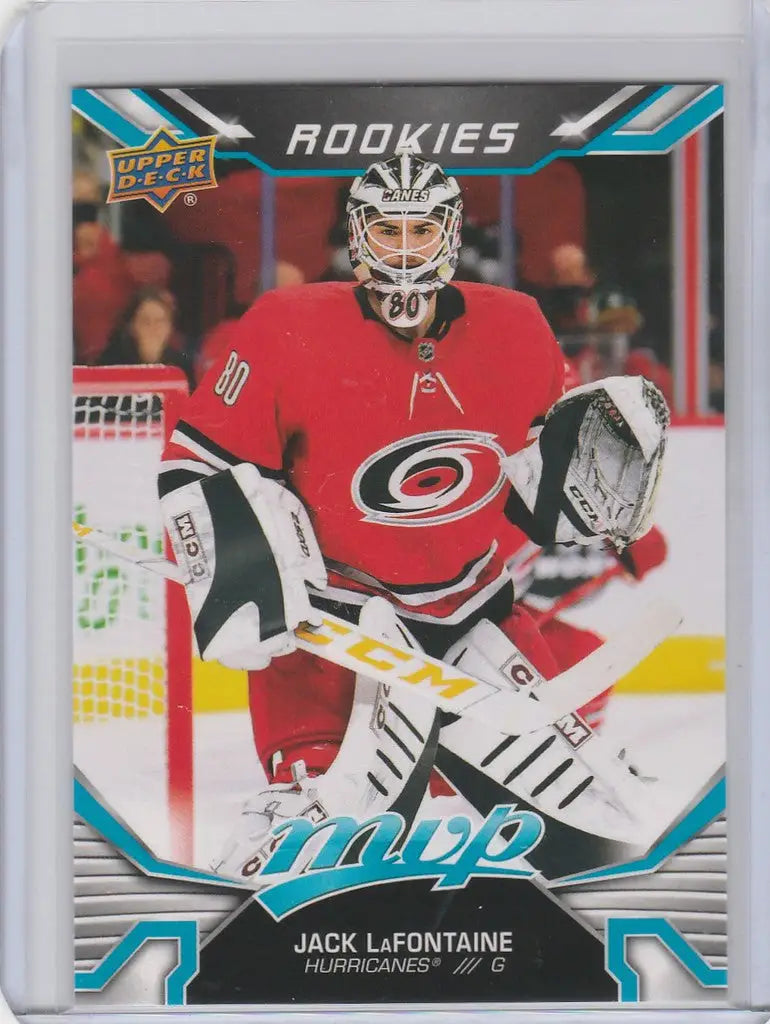 Hockey trading card of Jack LaFontaine in red Carolina Hurricanes jersey, Upper Deck MVP