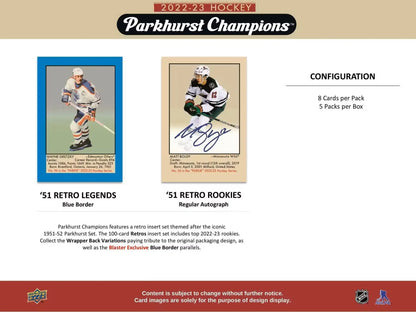 2022/23 Upper Deck Parkhurst Champions Hockey 5-Pack Blaster Box - Sports Card Hobby Boxes