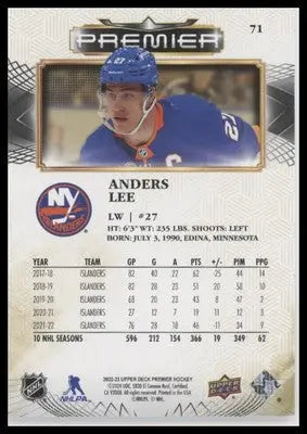 2022-23 Upper Deck Premier #71 Anders Lee Gold #/65 - Hockey Card Single