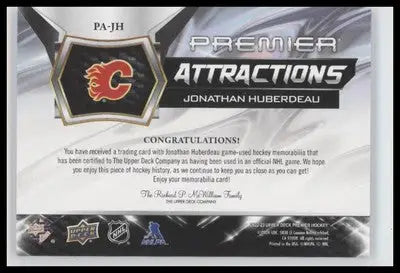 2022-23 Upper Deck Premier #PA-JH Jonathan Huberdeau Premier Attractions Patch - Hockey Card Single