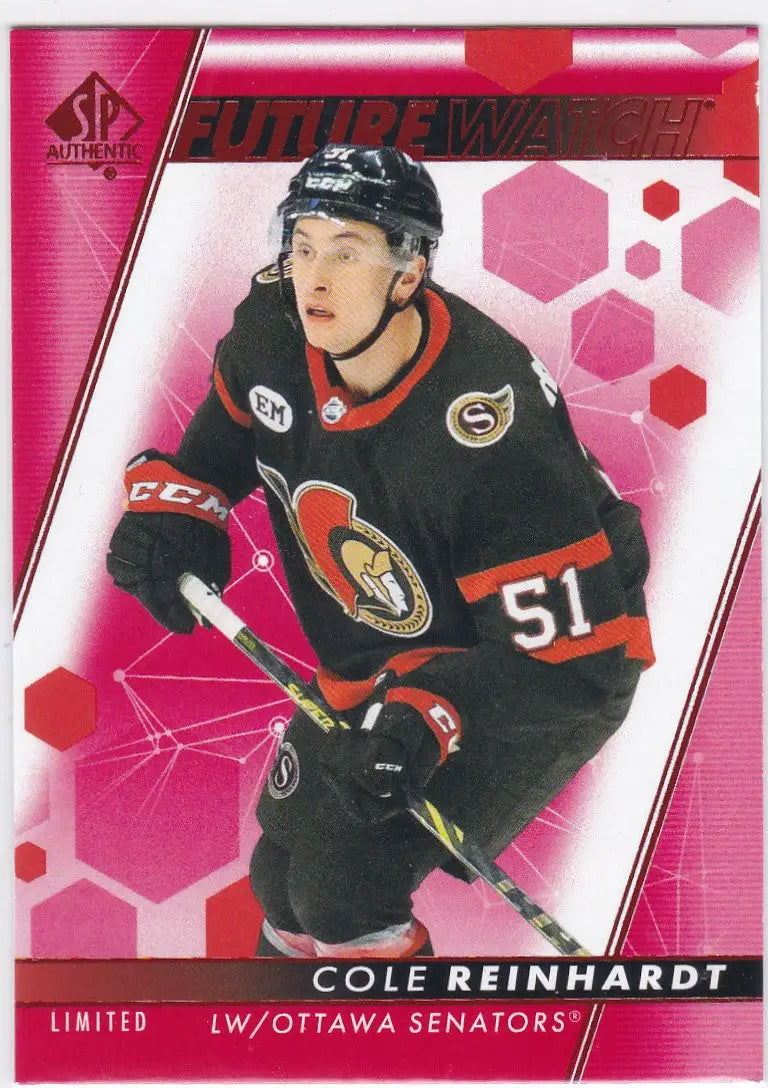 Hockey trading card of Cole Reinhardt Red in Ottawa Senators jersey number 51 from Deck SP Authentic