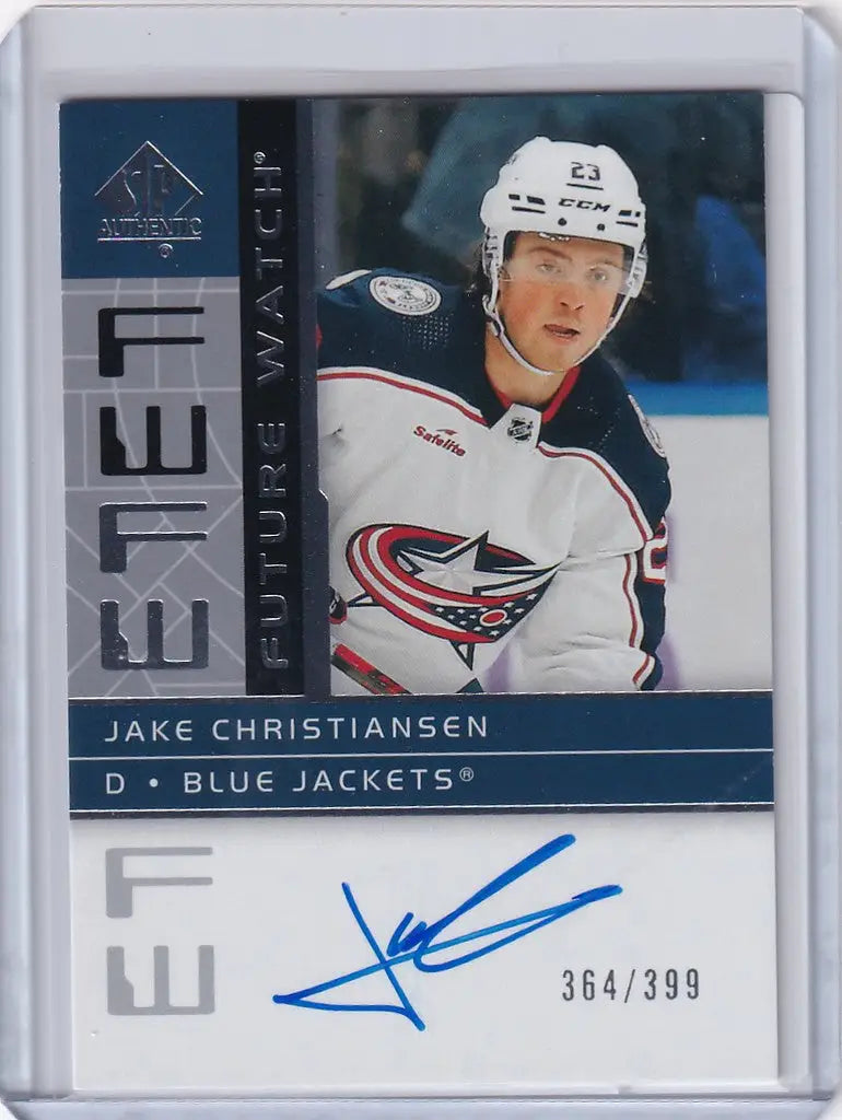 Hockey trading card of Jake Christiansen with autograph from Upper Deck SP Authentic series