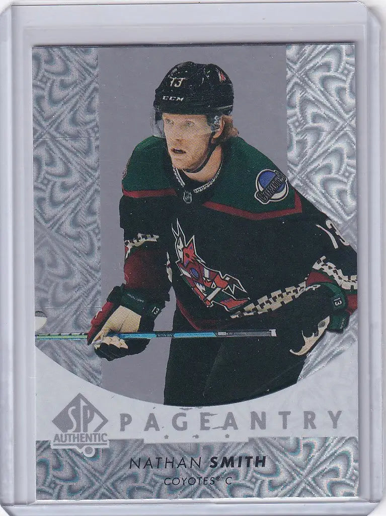 Hockey trading card of Nathan Smith in dark Arizona Coyotes jersey, 2022-23 Upper Deck