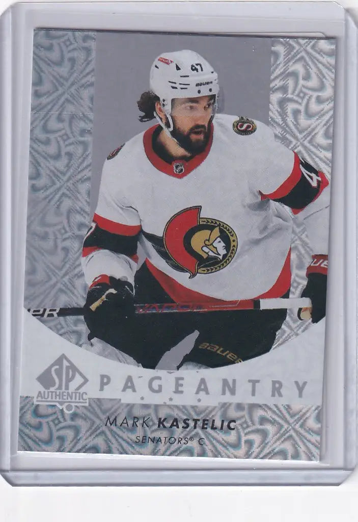 Hockey player in Ottawa Senators gear representing Mark Kastelic from 2022-23 Upper Deck